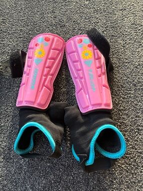 Pink Youth Soccer Shin Guards with Black Sleeves